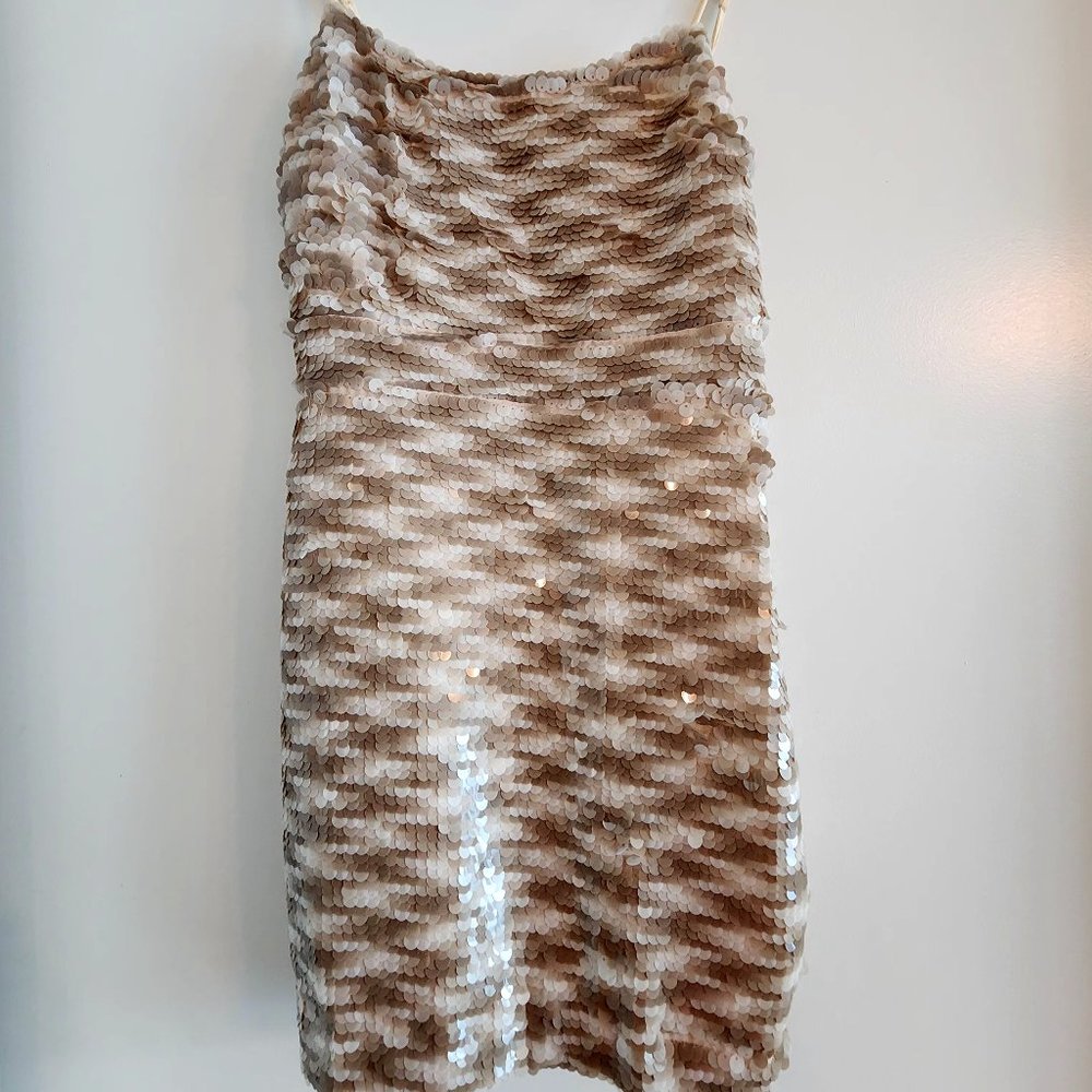 NBD Gold Sequin Corset Back Mini Dress XS